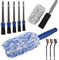 MINISOISO Cepillo Llantas Coche,10 Piezas Cepillo Llimpiador de Llantas Set,Cepillo de Microfibra Llantas,Wheel Cleaning Brush Aluminio para Limpiar Llantas Delicadas,Ventilación de Aire,Moto,30*6CM