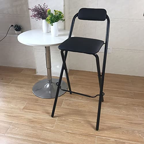Sgabello pieghevole portatile con schienale e seduta imbottita imbottita per bancone cucina bar, altezza 65 cm, nero