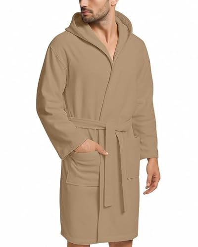 NARCISO - Accappatoio Uomo Donna Microfibra Economico con Tasche Cappuccio e Cintura, Ideale per Casa, Viaggio, Palestra, Tessuto Morbido e Comodo, Taglie dalla S alla XXL (XXL, Tortora)