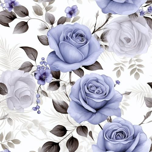 JIAOQSS Papier peint autocollant Rose bleue à l'aquarelle Papier peint autocollant décollable Fleurs Vintage Papier Adhesif pour Meuble Papier Peint Autocollant Cuisine Placard Stickers Muraux