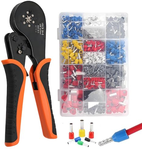 Petyoung Juego de crimpadora de 0,08 – 16 mm², juego de crimpadoras, alicates hexagonales con 1200 casquillos para conectores de crimpado aislados sin aislamiento