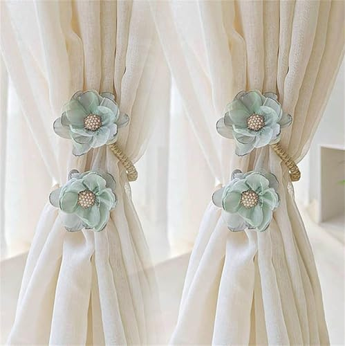 2 Stück Gardinenhalter Cartoon Blume Seil, Blumen Gardinen Raffhalter, Vorhang Raffhalter, Bunte Blumen Raffhalter für Vorhänge (Cyan)