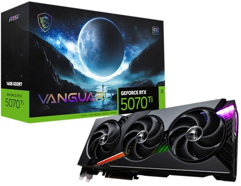 MSI Gaming RTX 5070 Ti 16G Vanguard SOC Graphics Card (16GB GDDR7, 256-bit, Extreme Performance: 2602 MHz, DisplayPort x3 2.1a, HDMI 2.1b, NVIDIA Blackwell Architecture)