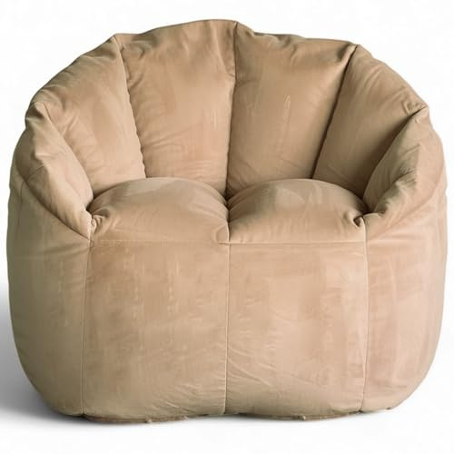 Aiire Sillon Puff Salon de Lujo - [95x95x85] Sofa Puf Moderno XXL en Terciopelo Persa - Puffs con Relleno Incluido para Adultos o Decoracion Habitacion Juvenil - Bean Bag Chair Infantil Beige