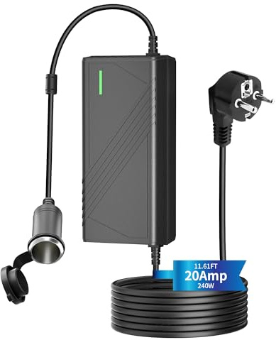 AUCARAUTO 240W/20A/3.54M KFZ Netzadapter, Spannungswandler 230V auf 12V mit Zigarettenanzünder Steckdose, Adapter für Auto Kühlbox Geeignet, Autostaubsauger und andere Autogeräte C20