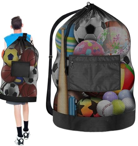 Generico Sacca Portapalloni da Calcio | Organizzatore Rete Da Pallacanestro - Contenitore Multifunzionale per Attrezzature Sportive Allenamento e Spiaggia