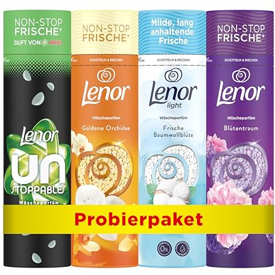 Lenor Wäscheparfüm Probierpaket (Unstoppables, Goldene Orchidee, Light und Blütentraum in jeweils 275g)