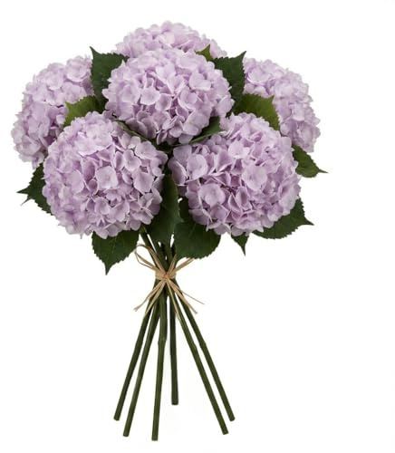 ROJDJF 6Pcs Artificial Hydrangea Flowers Stems, Fake Hydrangea Flower for Wreaths Decor Wedding Home Mantle Party Garden Office Centerpiece Decor (Purple)