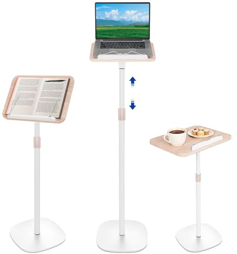 OUUTMEE Support de Lecture Réglable en Hauteur, Support Pliable pour Ordinateur Portable,Plage de Régulation de Hauteur, Bureau Portable pour Tablette, Livres (Blanc, 26.5 x 39 x 130 centimètres)