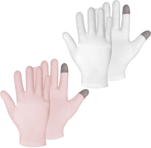 Eczema Gloves for Adults, 2 Pairs Touchscreen Cotton Gloves for Dry Hands, Reusable Overnight Moisturizing Gloves for Sleeping, Spa, Skin Treatment