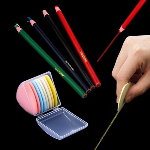 Notoke 14 tizas de sastre, lápices de costura, tizas triangulares + lápiz de costura, para marcar diversos tejidos, cuero, para acolchar y manualidades (varios colores)
