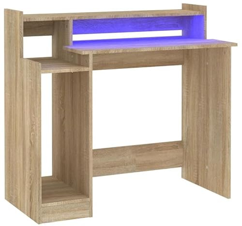 Eleganz Escritorio con s para oficina grande - Madera en roble Sonoma 97 x 45 x 90 cm - Mesa de trabajo moderna y duradera con iluminación