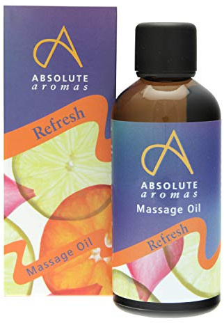 Absolute Aromas Refresh Bad- & Massageolja 100 ml - Apelsin, Mynta och Lime Rena Eteriska Oljor i Bas av Jojoba, Mandel och Nattljus - Återupplivande Massageolja