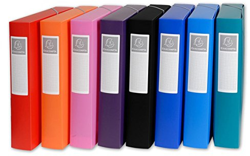 Exacompta 5980E 8er PackSammelbox OPAK mit Gummizug 60 mm breit aus blickdichtem Kunststoff mit Rückenschild für DIN A4 Archivbox Heftbox Dokumentenbox Zeichenbox farbig sortiert