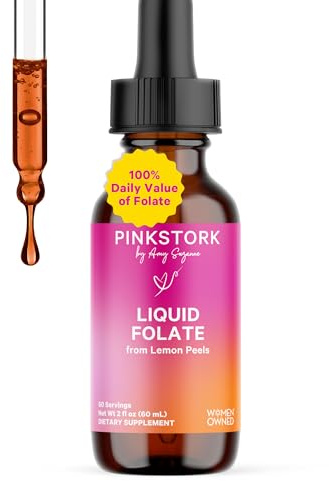 Pink Stork Liquid Folate Drops – 5-MTHF Methylfolate B9 Vitamin | Liquid Folic Acid Alternative for Women | Prenatal Folate, Non-GMO, Vegan, Sublingual Methylfolate Supplement | 2 fl oz