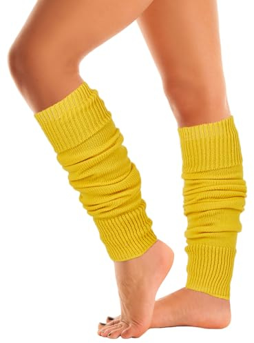 Mysocks Leg Warmers Extra Soft Stylish Fancy Winter 80s Party Dance Accessories Long Legwarmers for Women Girls Ladies Plain Yellow