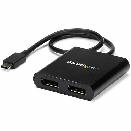 StarTech.com Adaptador USB-C a DisplayPort 1.2 Doble, Hub MST USB Tipo C, Divisor Multiplicador DP Doble de 4K 30Hz/1080p 60Hz, Cable Incorporado Extra Largo, Solamente para Windows (MSTCDP122DP)