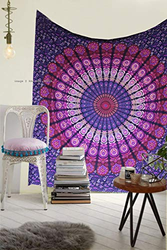 raajsee Indian Cotton Purple Tapestry Mandala Wall Hangings, Boho Throw Bohemian Bedding Queen Bedspread 140X210 CMS
