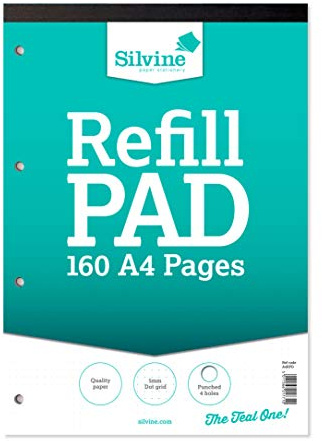 Silvine - Blocco di fogli di ricambio, 160 fogli, formato A4, con rilegatura sul lato superiore e con 4 fori Griglia a puntini Single —