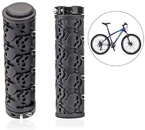 Xrten Totenkopf Fahrrad Lenkergriffe,Anti-Rutsch Gummi Fahrradgriffe Atmungsaktive Lenkergriffe für MTB(Schwarz)