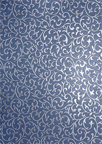 Netuno 50 Blatt Deko-Papier mit Muster 180 x 250 mm 150g Motivpapier Perlmutt-Dunkelblau mit Spitze in Silber Bastelpapier bunt Gemustert für Origami Scrapbooking Journaling Papier Deko Craft Paper