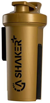 GA SHAKER+ 2.0 The 7in1 Original Drinking Bottle/Water Bottle with Protein Shaker Function, 1L (Gold)