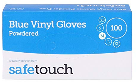 SafeTouch Powdered Vinyl Gloves, Medium, Blue (Pack of 100)