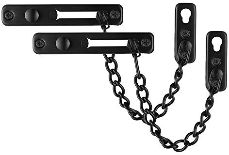 JQK Door Chain Lock Black, Stainless Steel Door Guard with Spring Anti-Theft Press Lock 2 Pack, Matte Black, HDC100-PB-P2