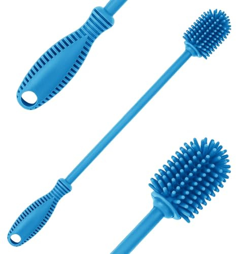 ddLUCK Silicone Bottle Brush for Cleaning, 31cm Water Bottle Cleaner(Qty 1) | Blue, Long Handle, for Baby Bottles, Hydro Flask, Sports Bottle, Vase, Glassware, for Smaller Diameter Bottle Openings