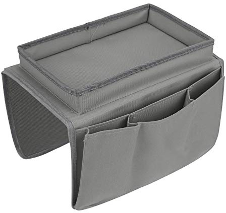 Sofa Armchair Organiser TV Remote Control Organizer Couch Caddy Arm Rest Bag Holder Sofa Tray Remote Caddy Chair Couch Storage 6 Pocket Armchair Table Storage Bag with Cup Holder (Grey(top tray))