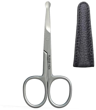 RUBAB MEN Nasal Safety Personal Grooming Scissor for Nose Hair, Beard, Mustache and Eyebrow | Safety Blunt Round Tip & Heavy Duty Non Rusting SS Metal | Travel Friendly