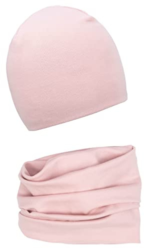 Foruhoo Baby Mädchen Beanie Mütze + Schlauchschal 2er Set, Wintermütze für Jungen Mädchen Baumwolle (48M und 6-24 Monate, Baumwolle Set: Rosa)