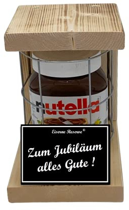 Nutella - Notfall Reserve - Metallgitter - Zum Jubiläum alles Gute - Jubiläum Geschenk - Die Nutella Geschenkidee mit Holz für Männer und Frauen
