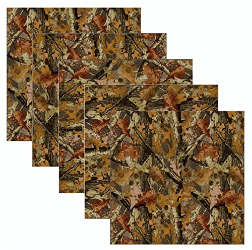 Camo Self Adhesive Backed Vinyl Sheets 12 x 12 Camouflage Permanent Assorted Vinyl Works with Craft Cutters - 5 Pack (Yellow Leaves)