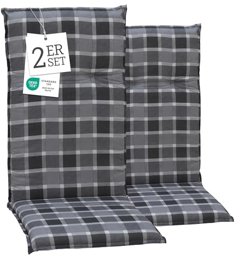 Beo Gartenstuhlauflagen Hochlehner 2er Set Barcelona | Made in EU nach Öko-Tex Standard | Hochlehner Auflagen waschbar | Atmungsaktive Stuhlauflagen Hochlehner in Grau-Anthrazit