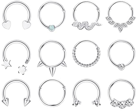 Milacolato 16G Septum Ringe Edelstahl Septum Clicker Hinged Lip Nasenpiercing Hoop Silber Gold 8mm 10mm CZ Stern Herz Knorpel Tragus Helix Ohrringe Daith Conch Nostril Ohr Piercing Schmuck für Damen