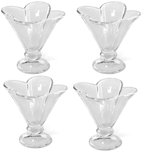 Intirilife Ensemble de 4 coupes à glace en verre - 12.2 x 11.2 cm - 4 x 200 ml - Verres à glace, coupes à dessert avec pied
