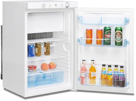 Smad 100L Gas Fridge Freezer, 3 Way Fridge Freezer Camping Gas 12V 240V for Off-grid, Caravan, Campervan, Van, Motorhome, Garage, Truck, Tent, RV, Mobil-Home, 0dB, White