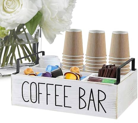 Ceolup Organizzatore per caffè e Bar in Legno - Porta Cialde Multifunzionale di Grande capacità - Vassoio per Condimenti da Tavolino