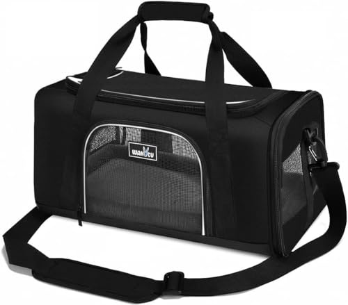 Wakytu Transportbox Katze Hund Flugzeugtaugliche Haustiertasche Atmungsaktiv Faltbar Hundetransporttasche Katzentasche Auto Reise Schwarz