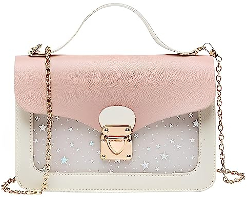 Vologle Mädchenkette Minitasche,Kleine Mädchen Kleine Tasche,Kleine Mädchenhandtasche,Mädchenhandtasche Mit Abnehmbarer Kette für Mädchen Teenager (Rosa Stern)
