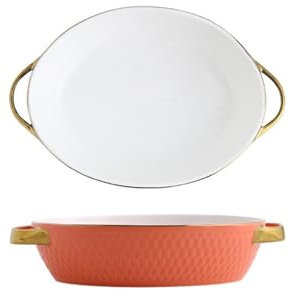 Lasagnera Piatto da Forno a Doppio Orecchio in Ceramica con Bordo Dorato Piatto da Forno for Formaggio Insalatiera Piatto da Forno a Microonde for Lavastoviglie, Forno, Microonde Teglie da Forno (Col
