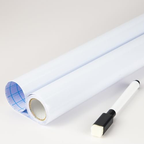 FENTIS Papel Adhesivo Blanco Rollo de Papel Adhesivo Película Autoadhesiva para Pizarra Pegatina de Pared Borrado en Seco Ideal para Niños Bricolaje Aula Oficina Casa 90x400cm