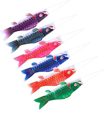 FUNOMOCYA Japanische Karpfenflagge 6 Stück aus Seide Wetterfest und Leicht Hängende Dekoration für Garten Balkon und Festtage Windsack Fisch