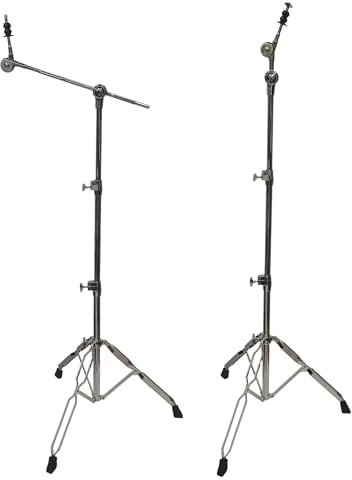 ROCKSTAR - Soporte para Platillos Jirafa CSB600 Pie de Cymbal cromado, Profesional, Altura ajustable, Convertible en Recto Patas Dobles