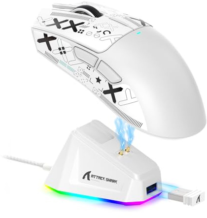 ATTACK SHARK X11 Lightweight Wireless Gaming Mouse with RGB Charging Dock,Tri-Mode-2.4G/USB-C Wired/BT,22K DPI,PAW3311 Optical Sensor,HUYU Switch, 5 programmable Buttons for PC/Mac(White&Sticker)