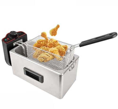 Freidora de Aceite 3 litros 2000W 110V Acero Inoxidable, Freidora Electrica con Recipiente Totalmente Extraíble para Vaciado de Aceite