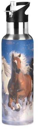 Niigeu Cheval Sauvage D'Afrique Animal Bouteille d'eau Isotherme avec Paille en Acier Inoxydable Gourde, Sans BPA Gourdes Eau pour Enfant Sport Randonnée École Bureau (600ml/1L)