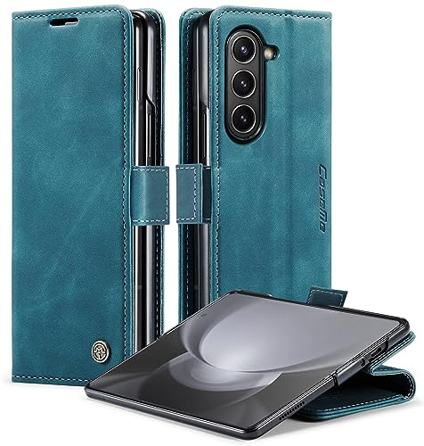 Cracedily for Samsung Galaxy Z Fold 5 Case, Wallet Case Flip Leather with Card Holder Magnetic Closure Shockproof Kickstand Protective Phone Cases Cover for Samsung Galaxy Z Fold5,Blue-Green