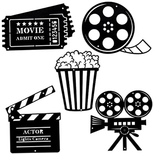 CIYODO Diseño de Elementos de Cine de Hierro Negro de Decoración de Pared 5 Piezas en Diferentes Formas Únicas para Decoración de Sala de Cine y Hogar
